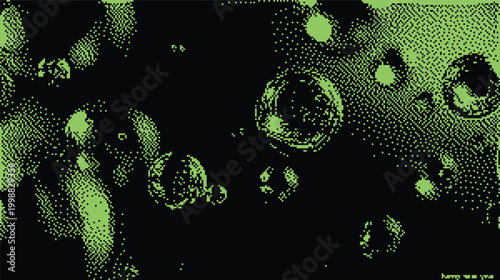 Vector art of green neon bubbles on a with a halftone effect applied