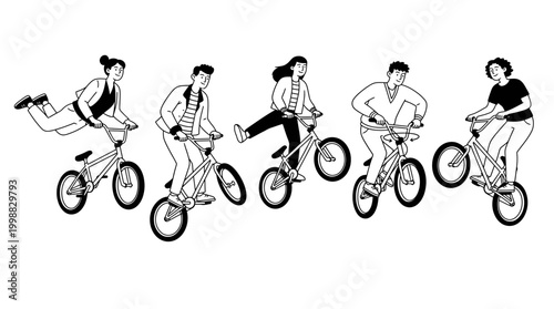 BMX Riders Doing Tricks - Dynamic Urban Cycling Illustration of Young
