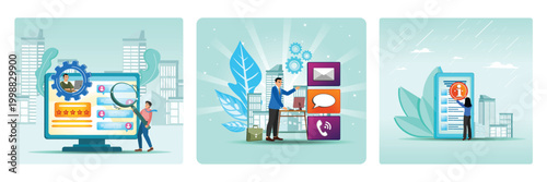 Client support online concept. Customer self service, Contact center, Customer Service Guide.