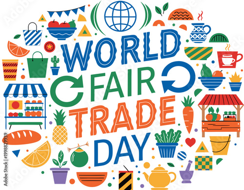 World Fair Trade Day Vector Illustration Isolated on White Background, Ethical Commerce Theme