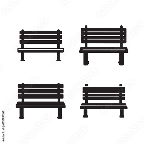 Four different black bench silhouettes in various styles and angles for design and decoration  simple furniture icons