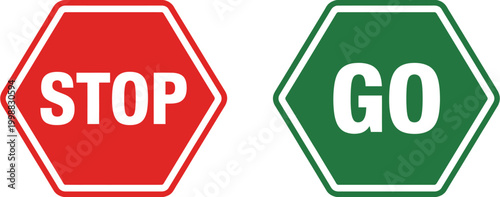 Tableau sur toile Red stop sign and green go sign side by side traffic control symbols vector illu