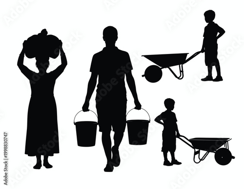 African water carriers silhouette a family's daily journey for survival
