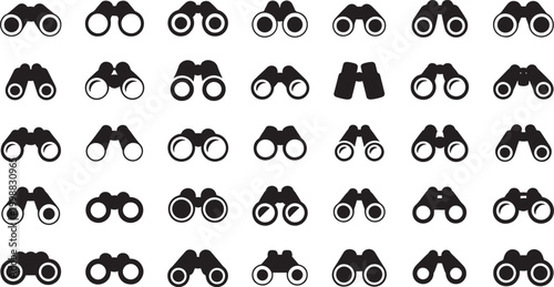 Grid of diverse binocular silhouettes on white background with binocular