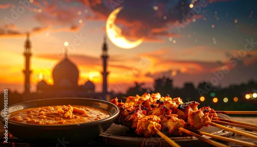 Eid al Adha Feast Satay Ketupat Peanut Sauce Lantern Ramadan