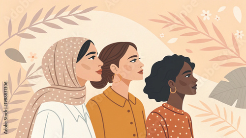 Faceless women art print abstract modern illustration vector 
