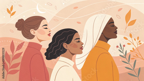 Faceless women art print abstract modern illustration vector 
