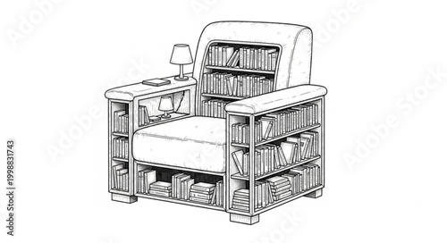 Cozy Reading Chair Monochrome Illustration 
