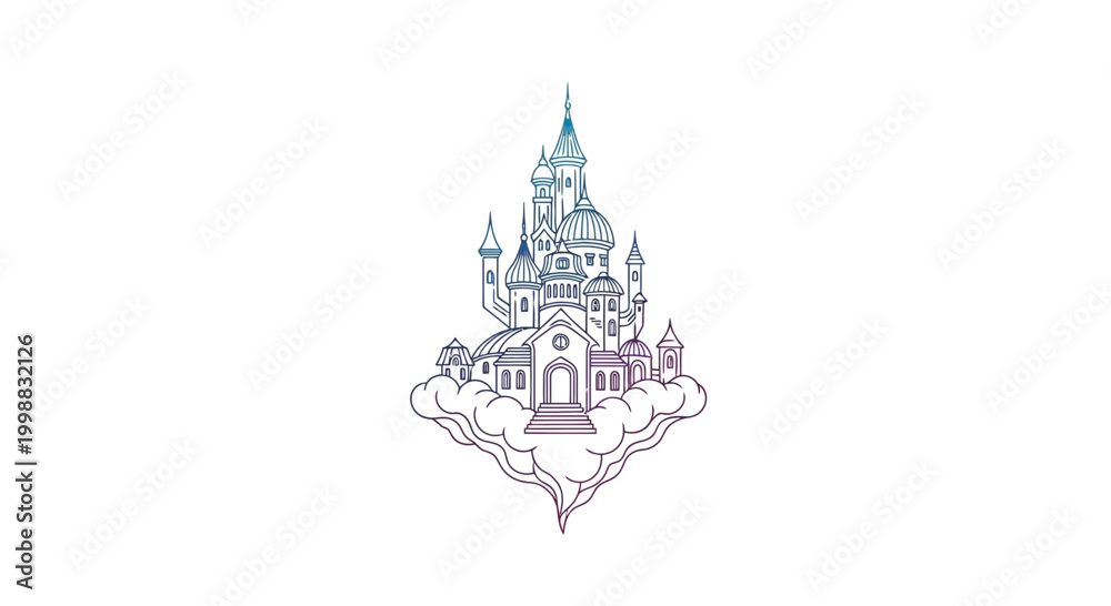 Obraz premium Magical Floating Castle on Clouds, Fantasy Architecture, Dreamy Atmosphere