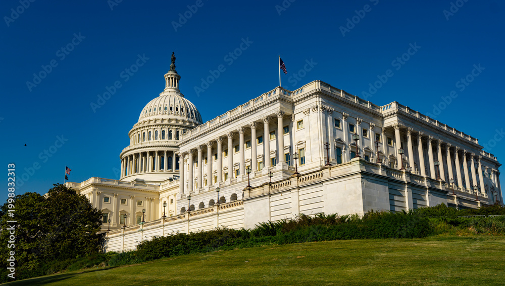 Fototapeta premium America Capitol symbolizes federal authority. America Senate defines legislative power. America Congress shapes national policy. America government works in DC.