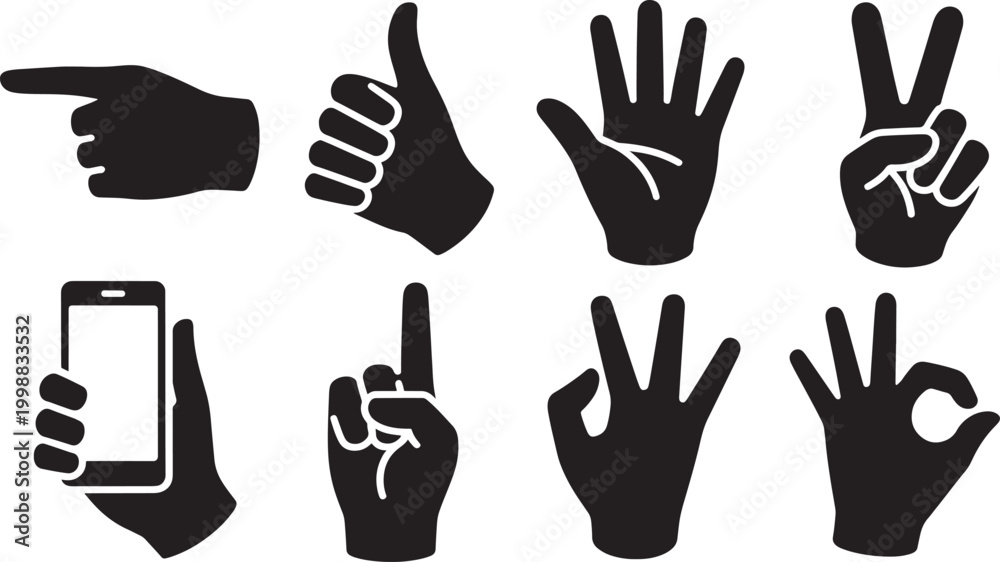 Obraz premium Hand gestures icons set, various signs and symbols