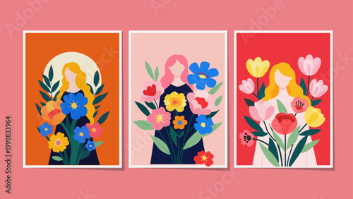 Vibrant Floral Portraits of Women in Colorful Illustrations