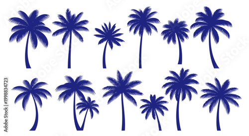 Collection of Silhouetted Palm Trees on White Background