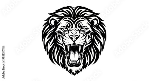 Fierce Lion Head Illustration - Roaring Mascot with Open Mouth and Mane