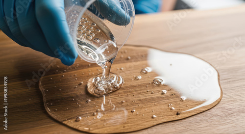Pouring Clear Epoxy Resin onto Wood Surface for Coating 1.