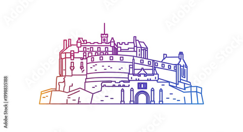 Edinburgh Castle outline drawing, vibrant gradient, iconic landmark, Scotland