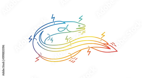 Electric Eel Illustration with Rainbow Colors and Lightning Bolts