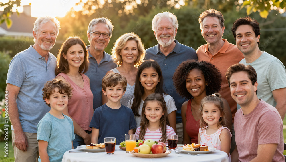 Obraz premium Proud Diverse Three Generation Family Group Portrait at BBQ