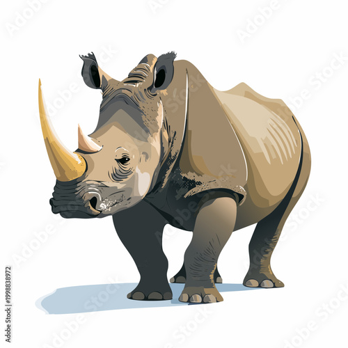 Large gray rhino standing alone strong.