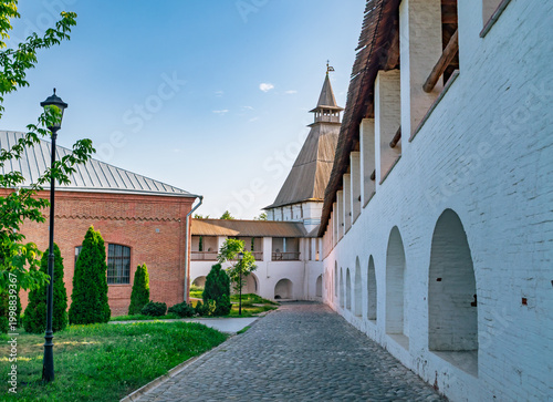 Tableau sur toile Astrakhan Kremlin inner grounds in Russia displaying historical white walls, cob