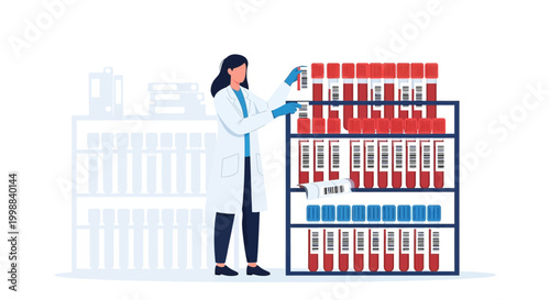 Scientist Examining Blood Samples in Laboratory Storage Rack