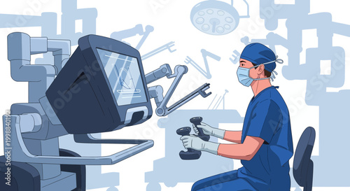 Surgeon operating robotic surgical system in modern operating room