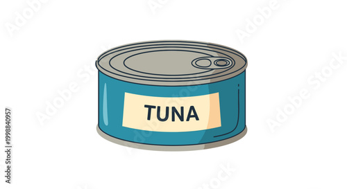 Wholesome cartoon illustration of a sealed metal can filled with tuna, a popular and convenient pantry staple for nutritious meals and snacks