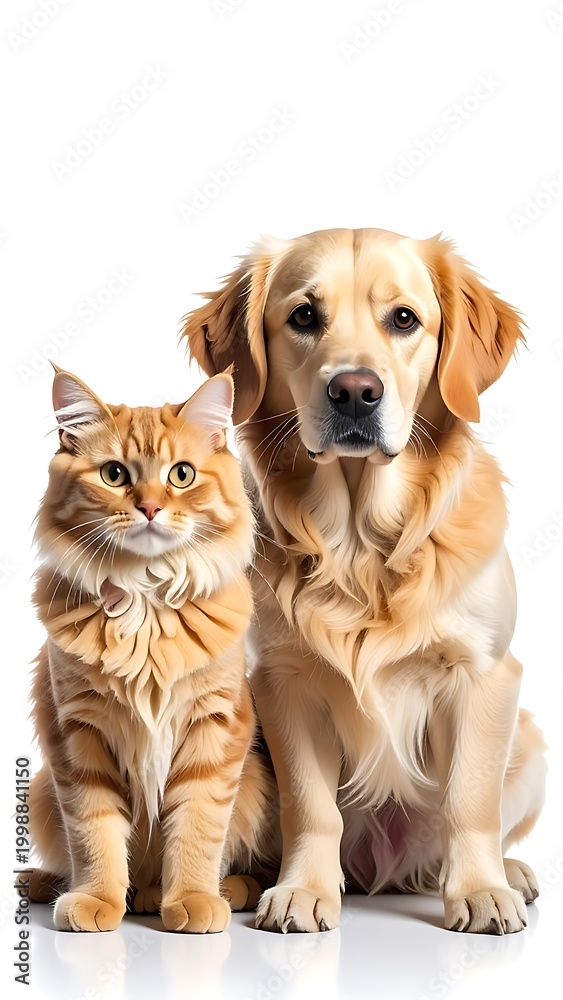 Obraz premium Friendly dog and cat sitting together.