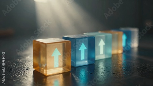 Growth Concept Colorful Glass Cubes with Upward Arrows