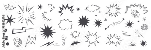Comic speech bubbles and blast sparks collection for pop art design.