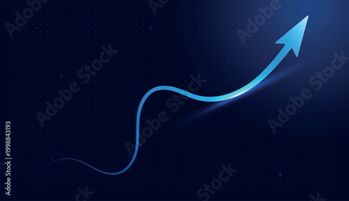 minimalist Business graphic features a glowing line that arcs upward, representing increasing market momentum, with The fluid motion of the arrow suggests a steady