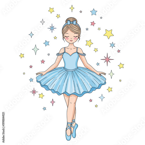 Ballet Dancer Girl in Blue Tutu with Stars