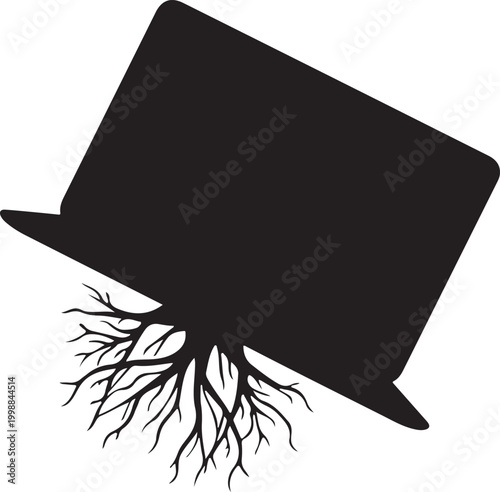 Silhouette of a Classic Top Hat with Growing Tree Roots