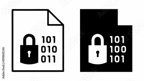 Data encryption concept with lock icons and binary code on documents