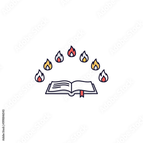 Open book with flames, religious concept, spiritual knowledge