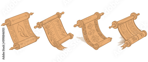 Set of four ancient papyrus scrolls with vintage rustic style eps 10