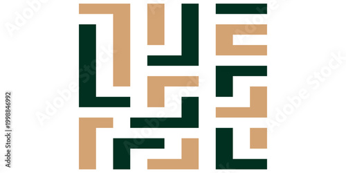 Foto Abstract Geometric Interlocking Pattern Design in Green and Beige Colors