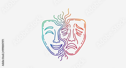 Dual Face Mask: Happy and Sad Emotions, Rainbow Colors, Symbol of Duality and Mood Swings