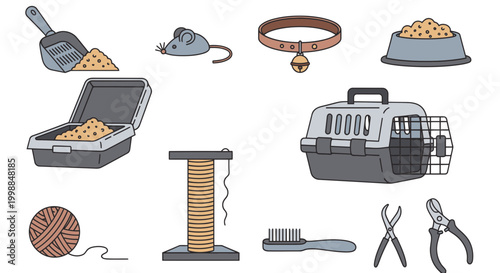 Cat Pet Care Essentials Collection: Litter Box, Carrier, Scratching Post, Toys & Grooming