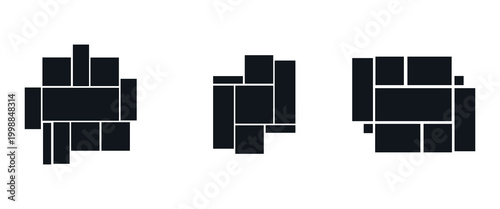 Mood board or photo collage template set. Black mosaic art grid arrangement. Picture frame composition portfolio collection. Wall gallery layout design for presentation, poster, mockup, banner. Vector