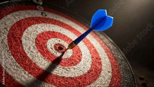 Blue Dart Hitting Bullseye of Target Board for Success Concept