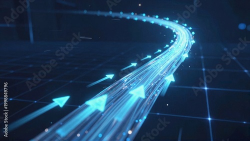 Digital Data Transmission Flow on Futuristic Tech Grid Background