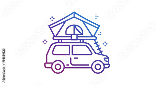Car with rooftop tent, adventure travel, camping icon, outdoor lifestyle, vehicle accessory