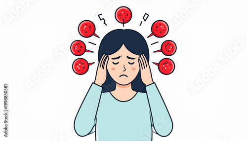 Headache and Migraine Cartoon Vector Illustration, Stressed Person Holding Head, Pain and Mental Health Concept