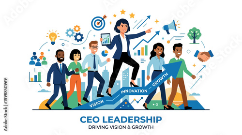 Business leaders brainstorming growth strategy with vision and teamwork on graph