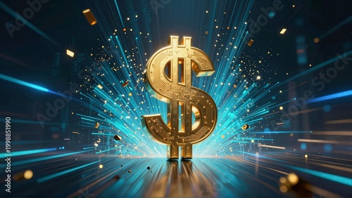 Golden Dollar Sign Digital Finance Technology Background