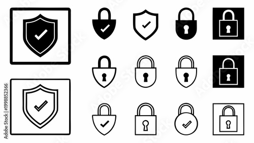 Internet privacy concept icons featuring shield and lock symbols for security and protection