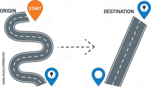 Road map illustration from origin to destination