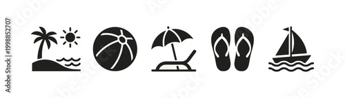 Summer Beach Holiday Icons Set