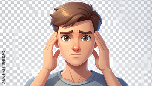 Cute Headache Cartoon Character Vector Illustration, Migraine Pain and Stress Concept, Medical Symptom Clipart